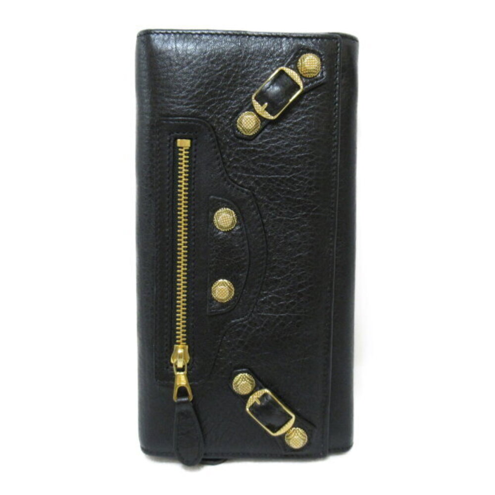 Balenciaga Leather Zip Long Bifold Giant Continental Black Wallet